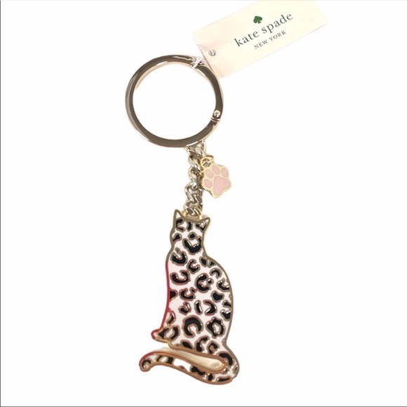 Kate Spade Metal Cat Key Fob Cream Silver Tone - Picture 4 of 4
